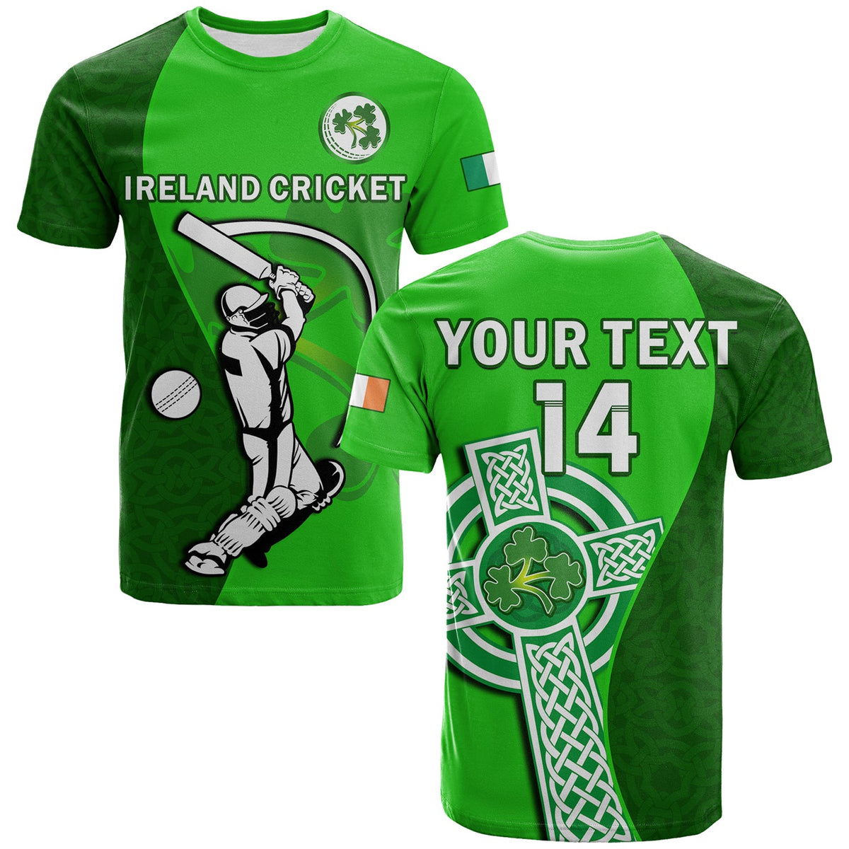 Custom Ireland Cricket T Shirt Irish Flag Celtic Cross Sporty Style - Wonder Print Shop