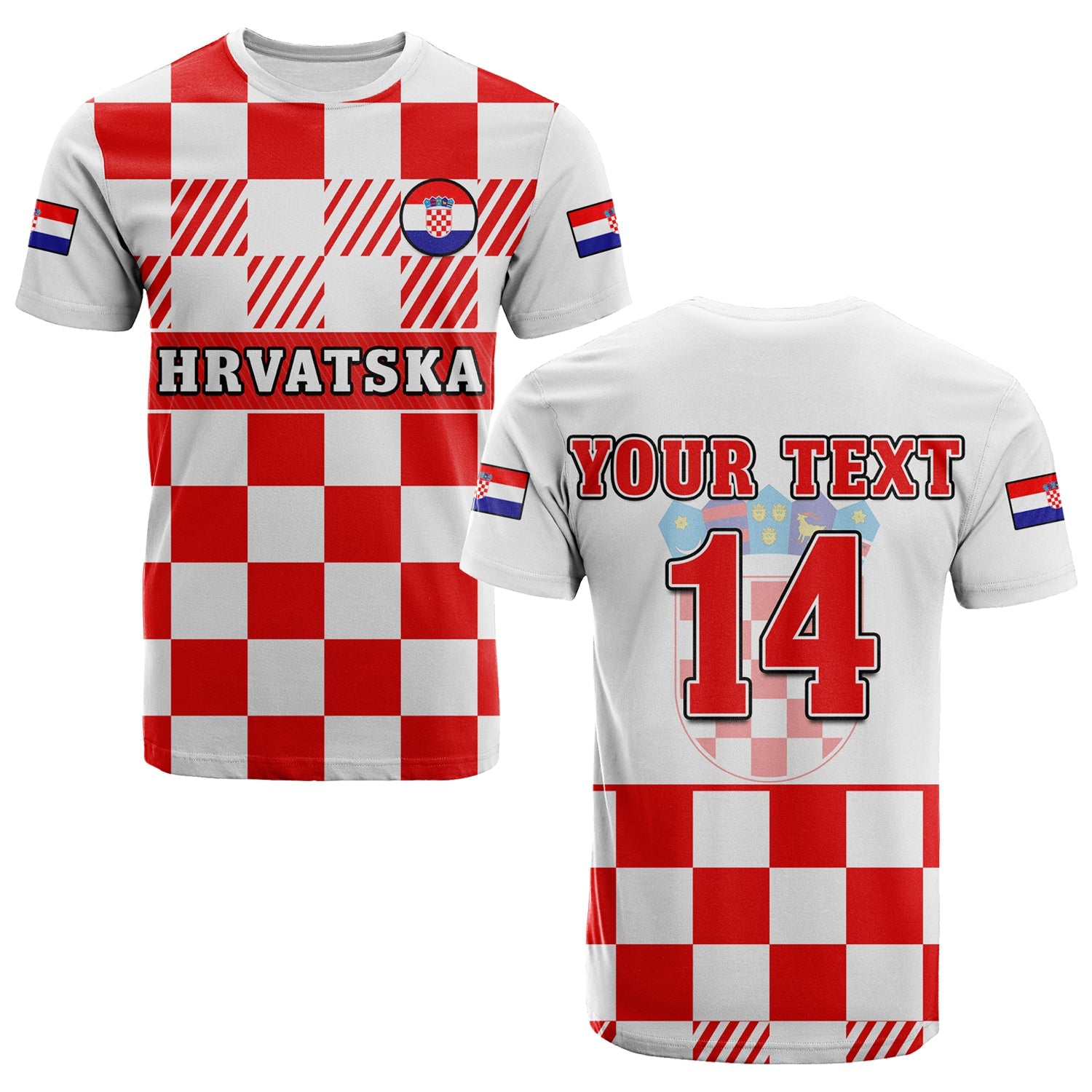 Custom Croatia Football T Shirt Hrvatska Checkerboard Red Version - Wonder Print Shop