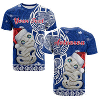 Custom New Zealand Christmas T Shirt Hei Tiki Blue Pohutukawa Meri Kirihimete - Wonder Print Shop