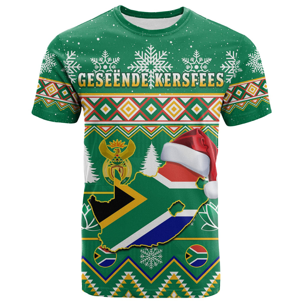 Custom South Africa Christmas T Shirt King Protea Geseende Kersfees - Wonder Print Shop