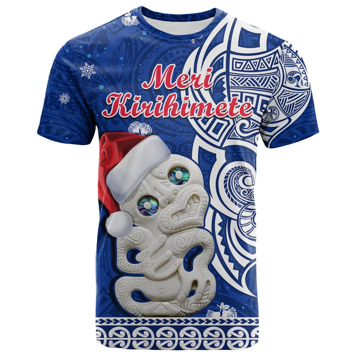 New Zealand Christmas T Shirt Hei Tiki Blue Pohutukawa Meri Kirihimete - Wonder Print Shop