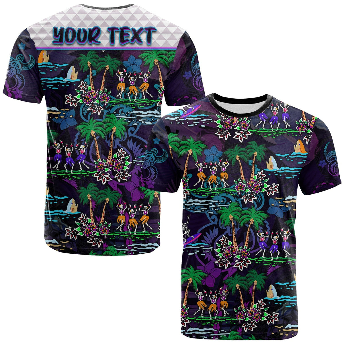 Custom Hawaii Skeleton Dancing T Shirt Halloween Hawaiian Turtle LT13 - Wonder Print Shop