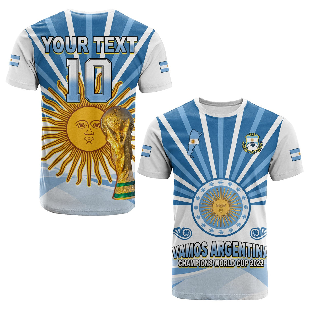 Custom Argentina Football T Shirt The Sun WC2022 Soccer Vamos La Albiceleste LT13 - Wonder Print Shop