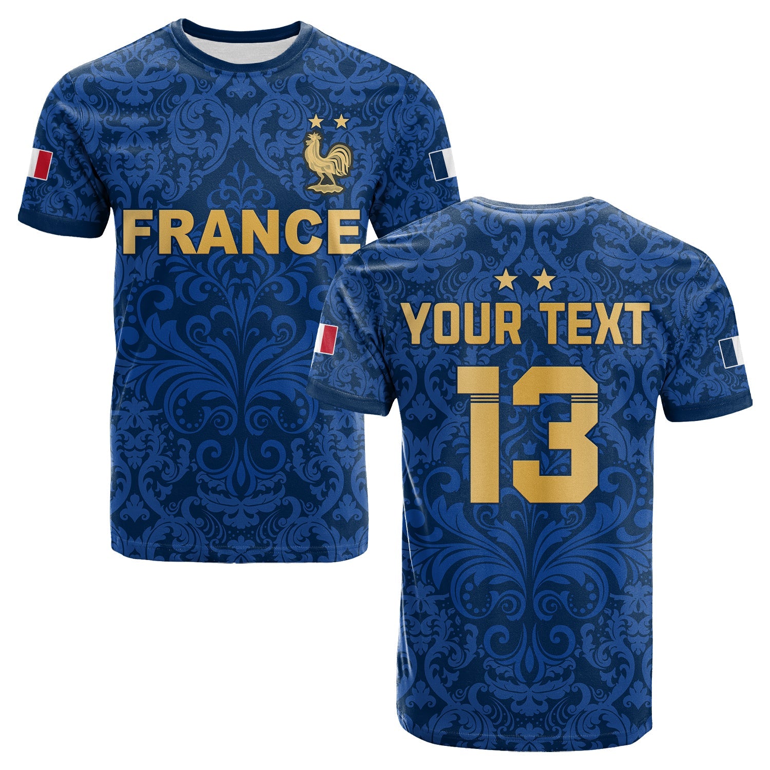 custom-text-and-number-france-football-t-shirt-elegant-lily-world-cup-les-bleus-le-champion