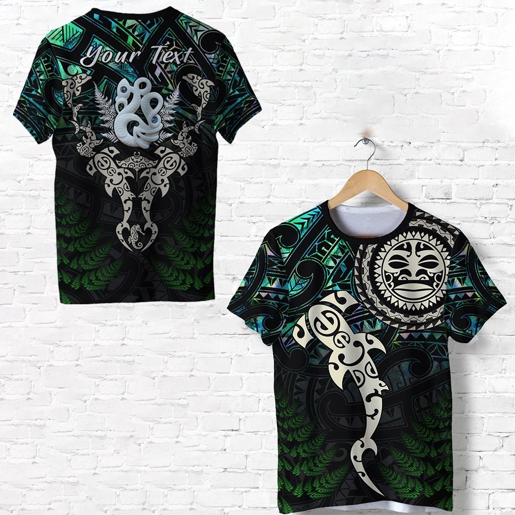 Custom Aotearoa Paua Shell T Shirt Maori Manaia and Fish LT13 - Wonder Print Shop