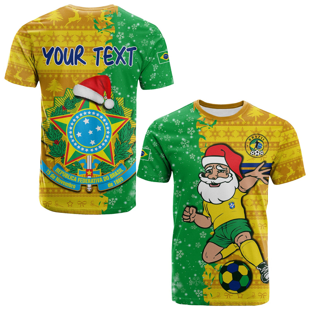 Custom Brazil Football T Shirt Christmas Santa Claus Selecao Champions LT13 - Wonder Print Shop