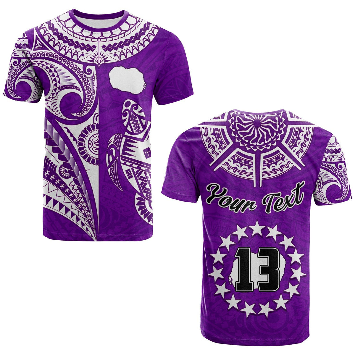 Custom Rarotonga Cook Islands T Shirt Turtle and Map Style Purple LT13 - Wonder Print Shop