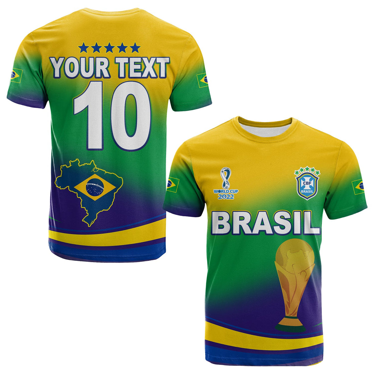 Custom Brazil Football T Shirt Soccer 2022 World Cup Selecao Brasil Campeao Style Color Flag LT13 - Wonder Print Shop