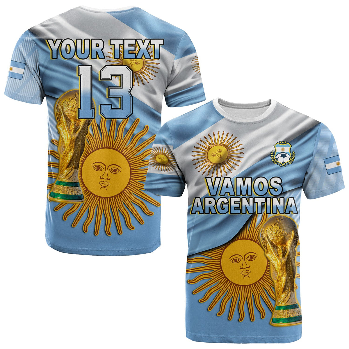 Custom Football T Shirt Vamos La Albiceleste Champions World Cup Vibe Flag LT13 - Wonder Print Shop