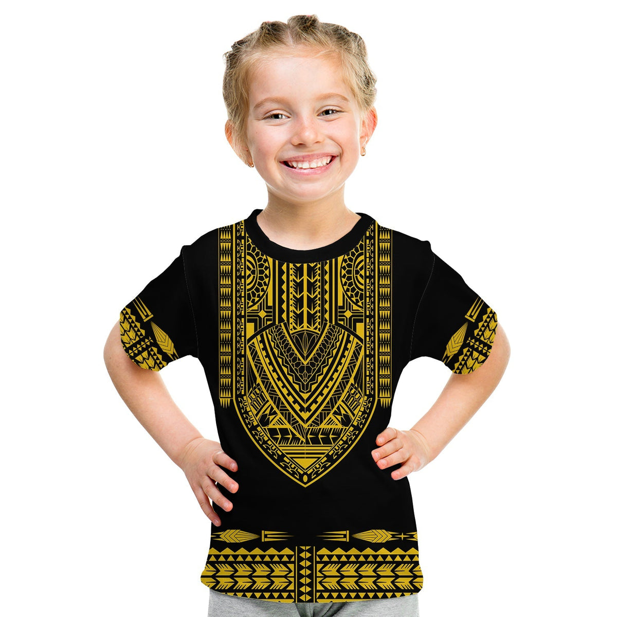 Custom Polynesian T Shirt Dashiki With Polynesian Tattoo Royal Golden Version - Wonder Print Shop