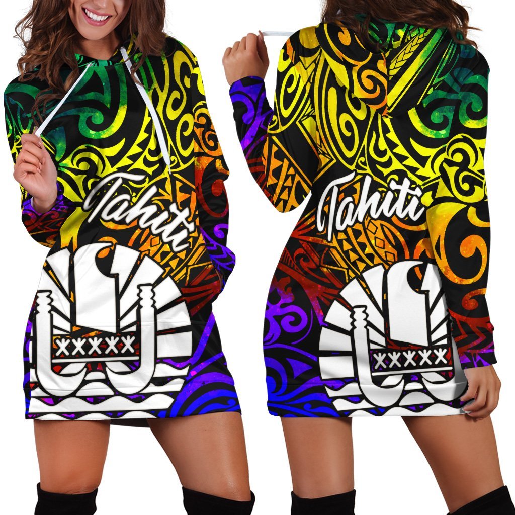 tahiti-women-hoodie-dress-rainbow-polynesian-pattern