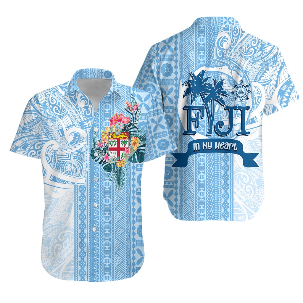 Fiji Tapa Pattern with Hibiscus Hawaiian Shirt - Fiji In My Heart - Wonder Print Shop