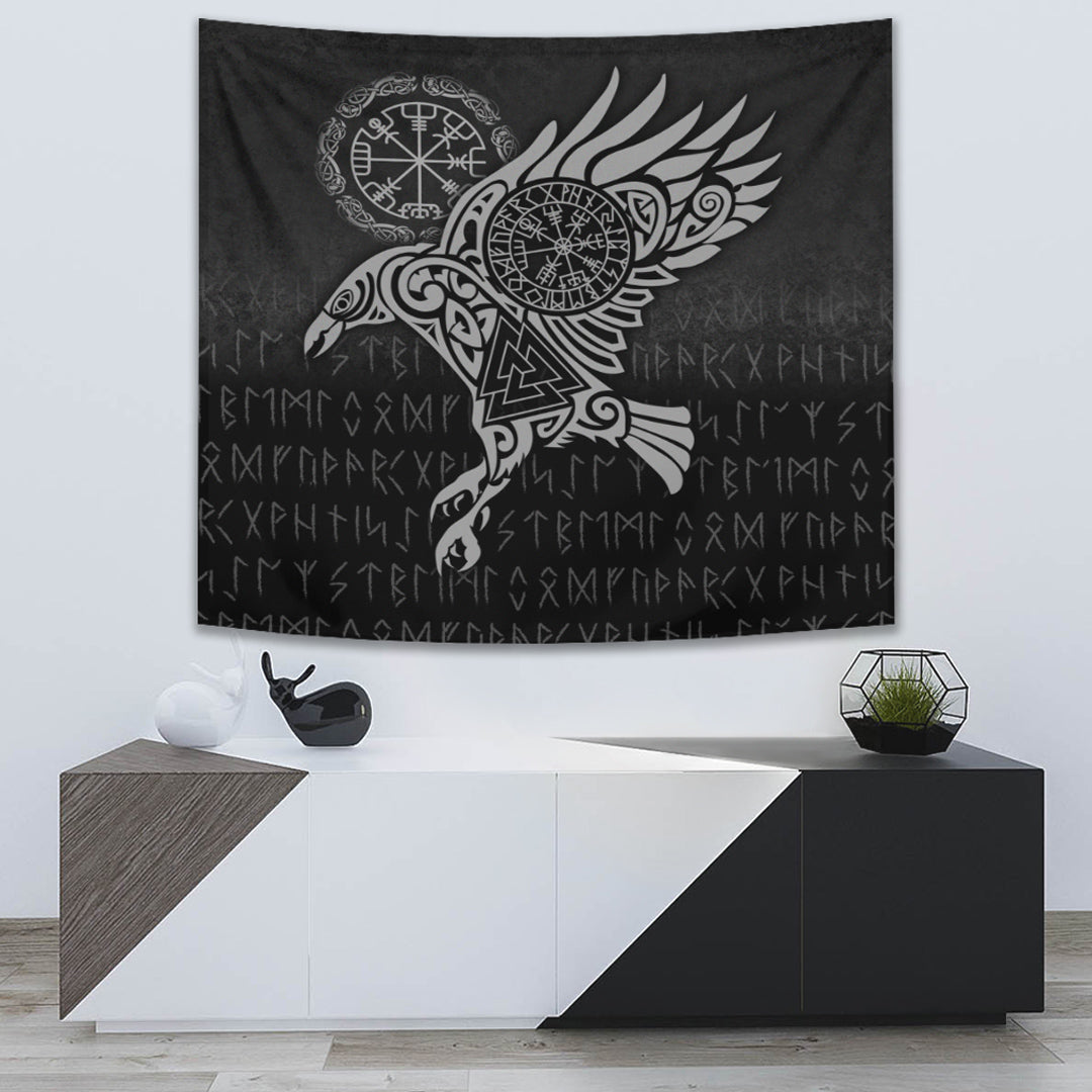 Viking Tapestry - Raven Vegvisir Tattoo - Special Version Tapestry RLT12 - Wonder Print Shop
