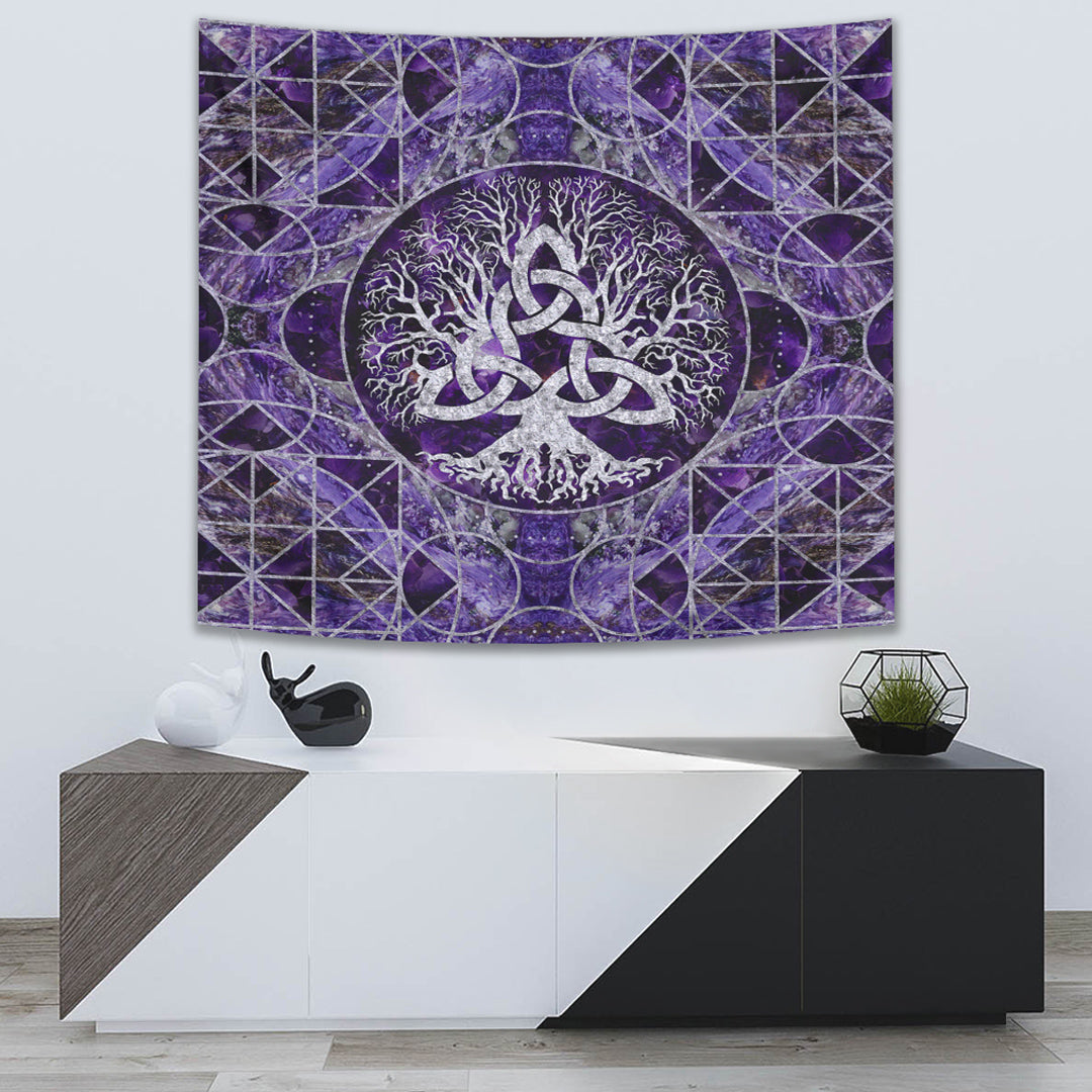 Viking Tapestry - Tree Of Life with Triquetra Amethyst and Silver Tapestry RLT12 - Wonder Print Shop