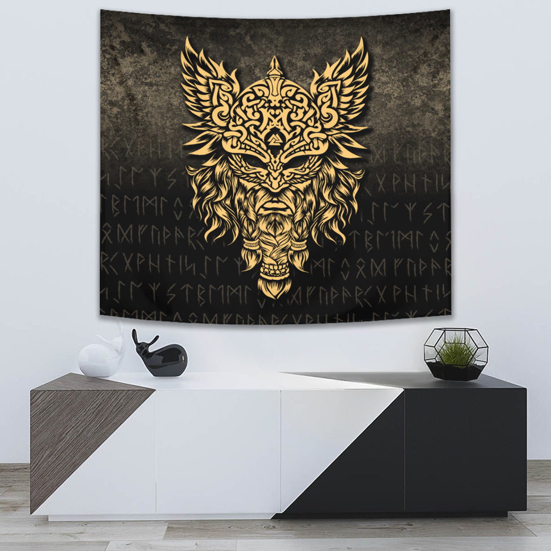 Viking Tapestry - Odin The Allfather Asgard God and Chief Of Aesir - Gold Version Tapestry RLT12 - Wonder Print Shop