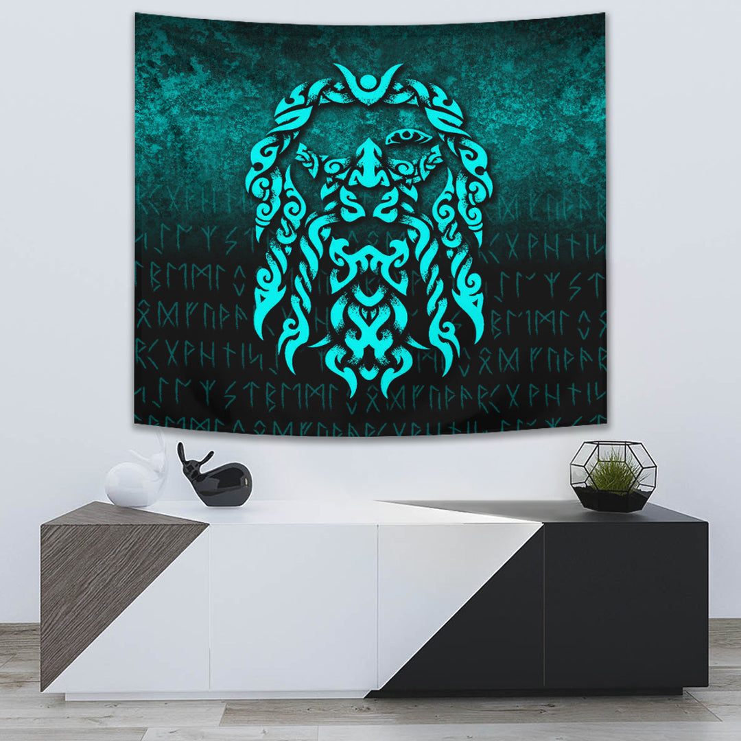 Viking Tapestry - Viking God Odin Allfather In Asgard Raven God - Cyan Version Tapestry RLT12 - Wonder Print Shop