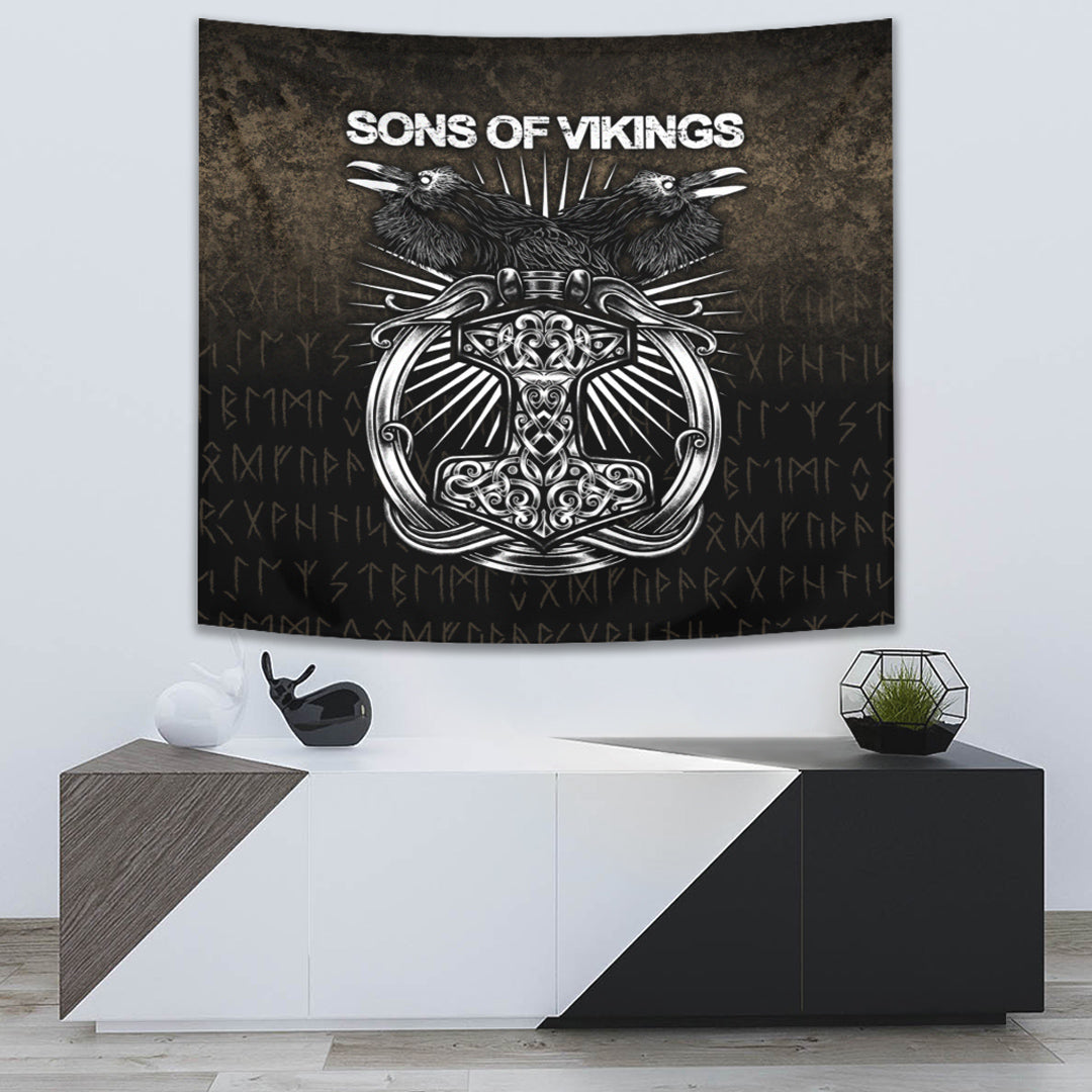 Viking Tapestry - Vikings Ravens Mjolnir Tapestry RLT12 - Wonder Print Shop