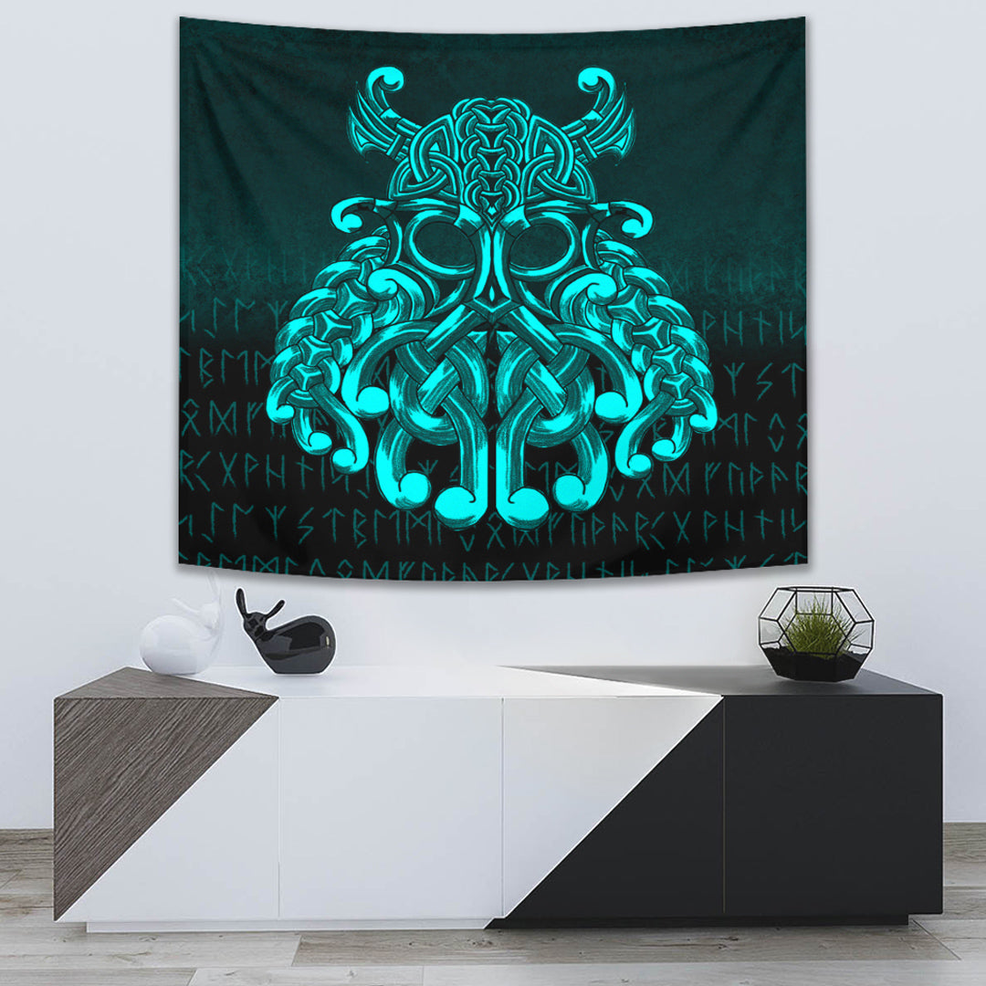 Viking Tapestry - Vikings Odin Valhalla - Cyan Version Tapestry RLT12 - Wonder Print Shop