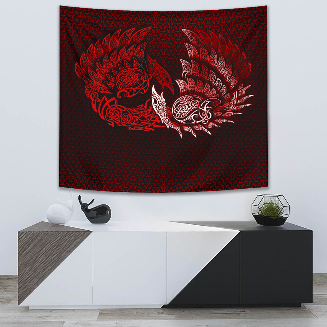 Viking Tapestry - Ragnarok Huginn Muninn - Red Version Tapestry RLT12 - Wonder Print Shop