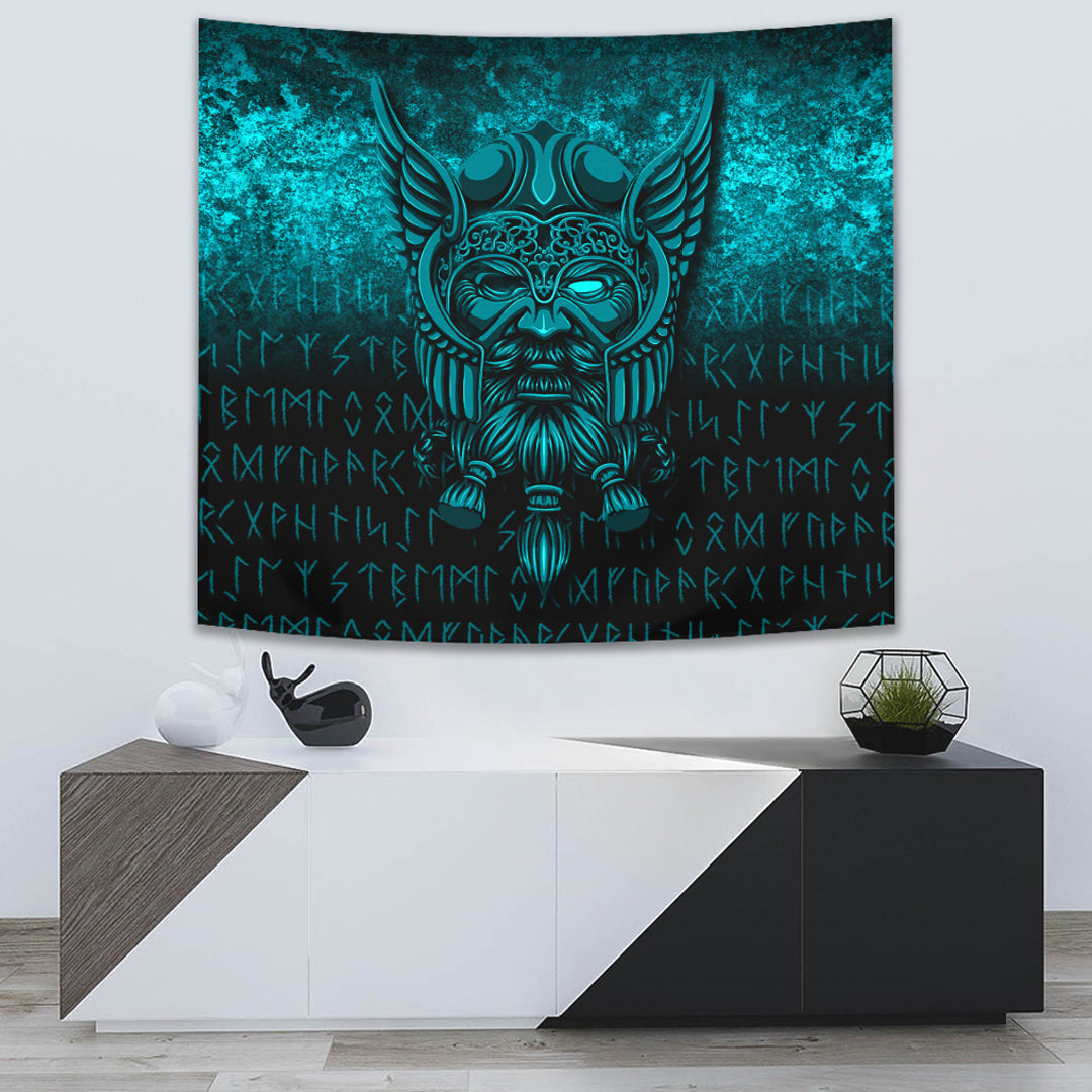 Viking Tapestry - Viking Odin Allfather In Asgard - Cyan Version Tapestry RLT12 - Wonder Print Shop