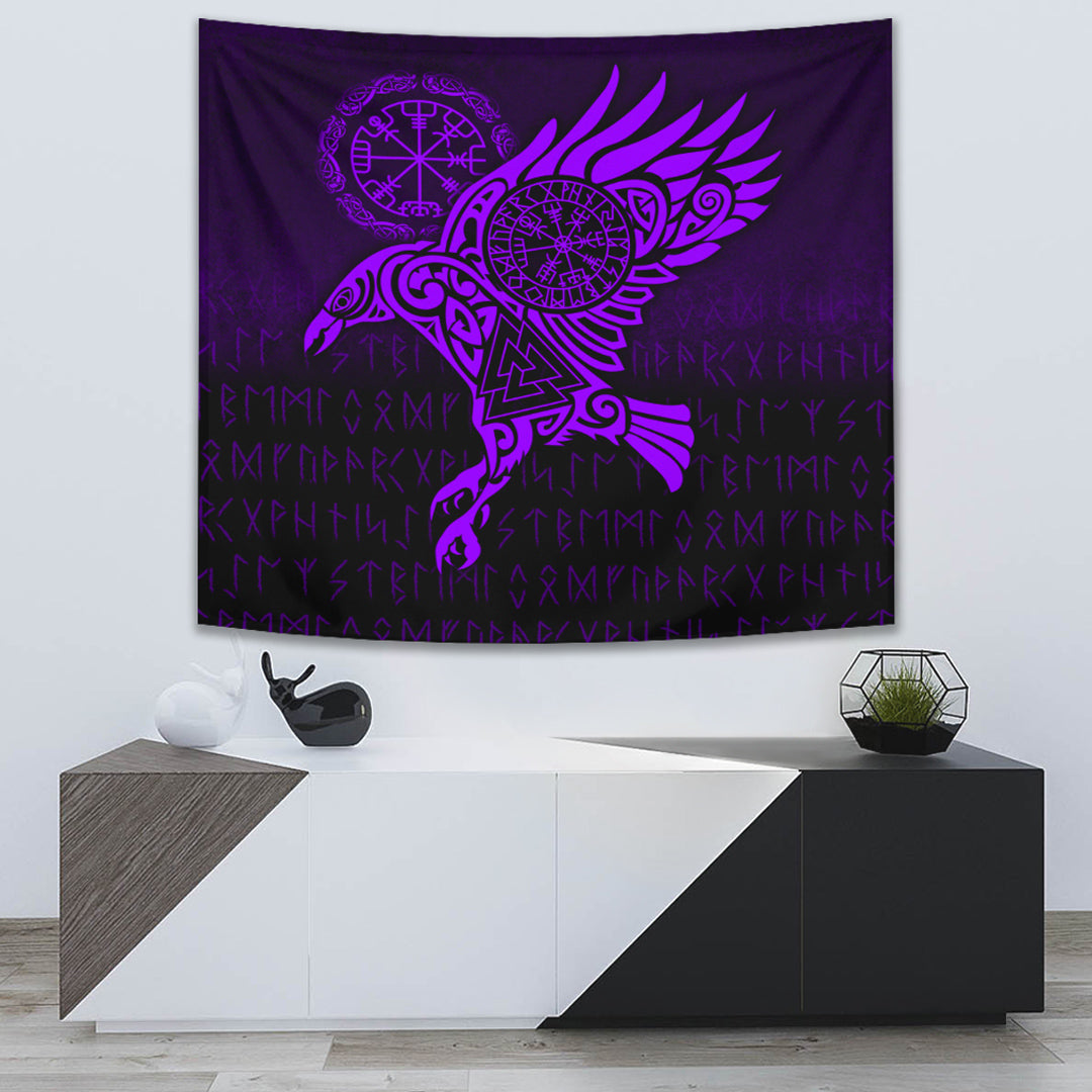 Viking Tapestry - Raven Vegvisir Tattoo - Purple Version Tapestry RLT12 - Wonder Print Shop