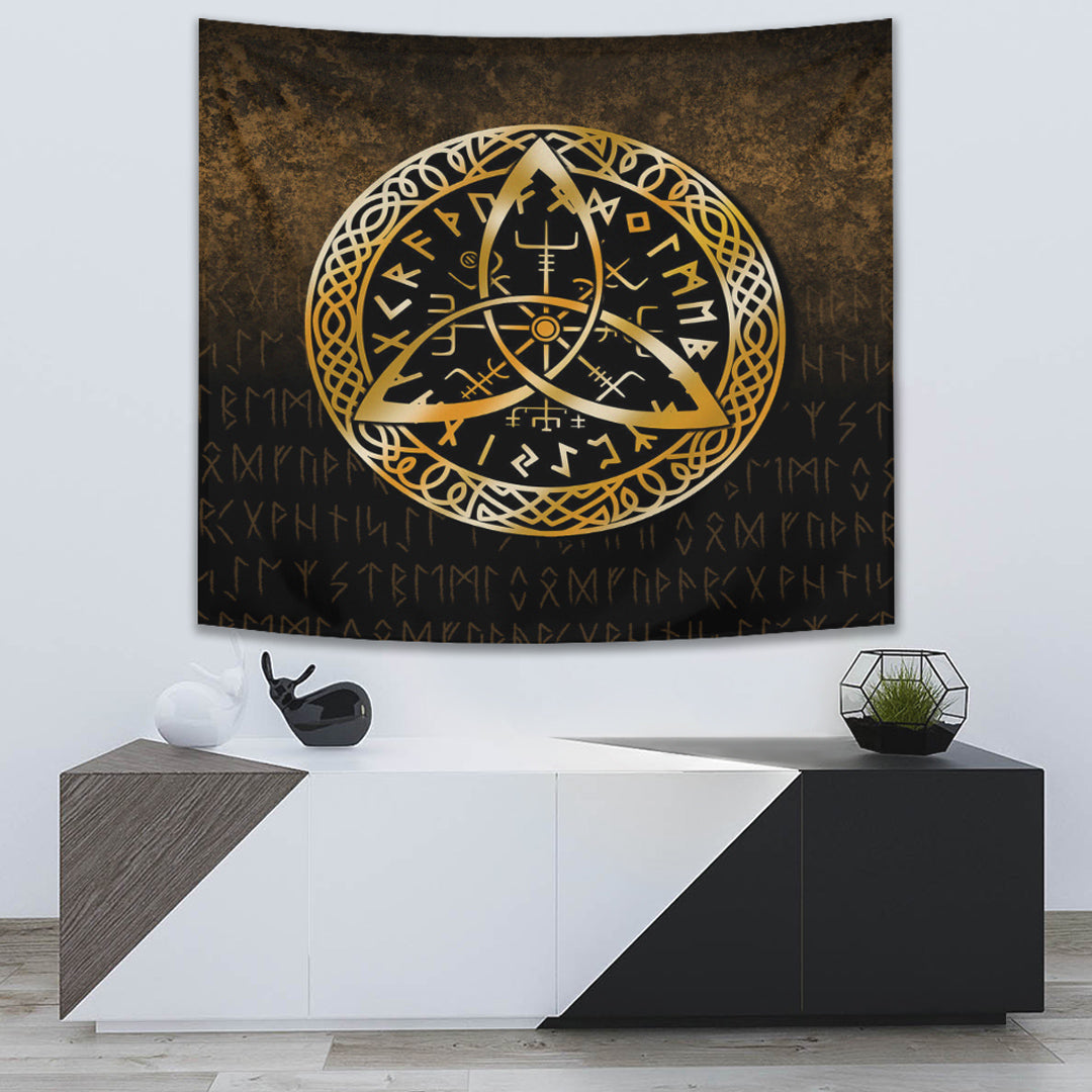 Viking Tapestry - Vegvisir Nordic Viking Rune - Gold Version Tapestry RLT12 - Wonder Print Shop