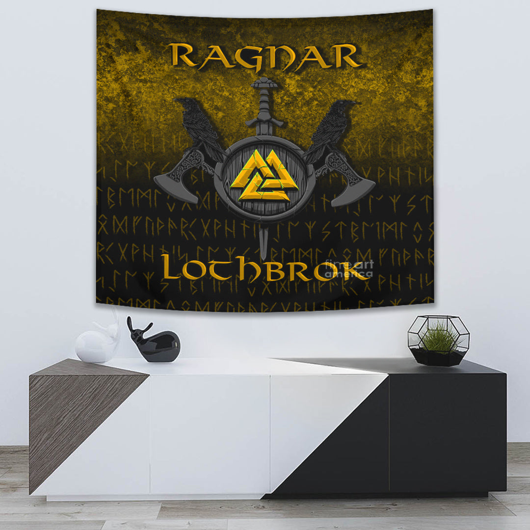 Viking Tapestry - Ragnar Lothbrok - Ragnar Lodbrok - Viking Warrior - Gold Version Tapestry RLT12 - Wonder Print Shop