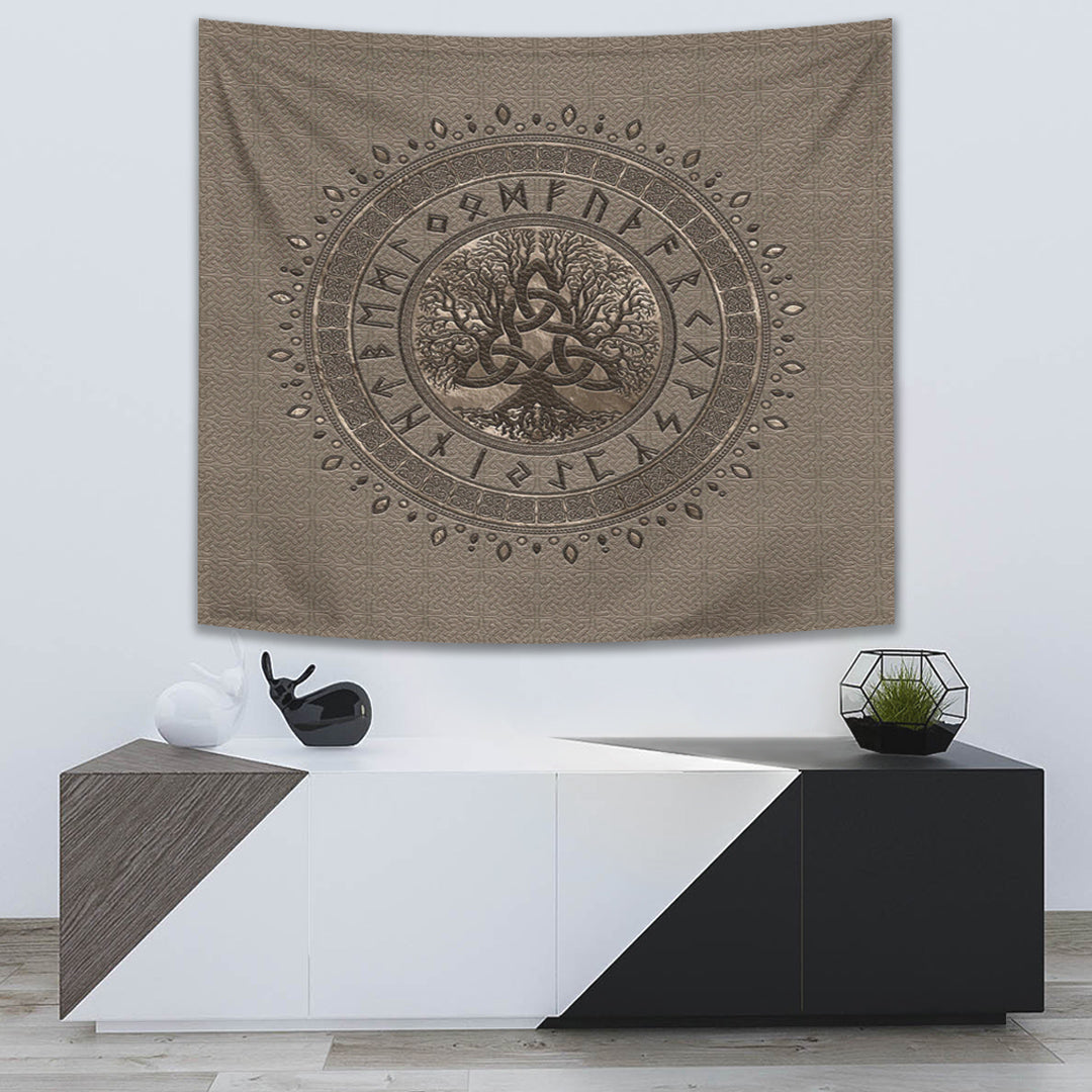 Viking Tapestry - Tree Of Life with Triquetra Beige Tapestry RLT12 - Wonder Print Shop