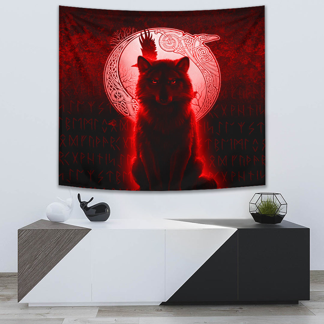 Viking Tapestry - Fenrir Viking Wolf - Red Version Tapestry RLT12 - Wonder Print Shop