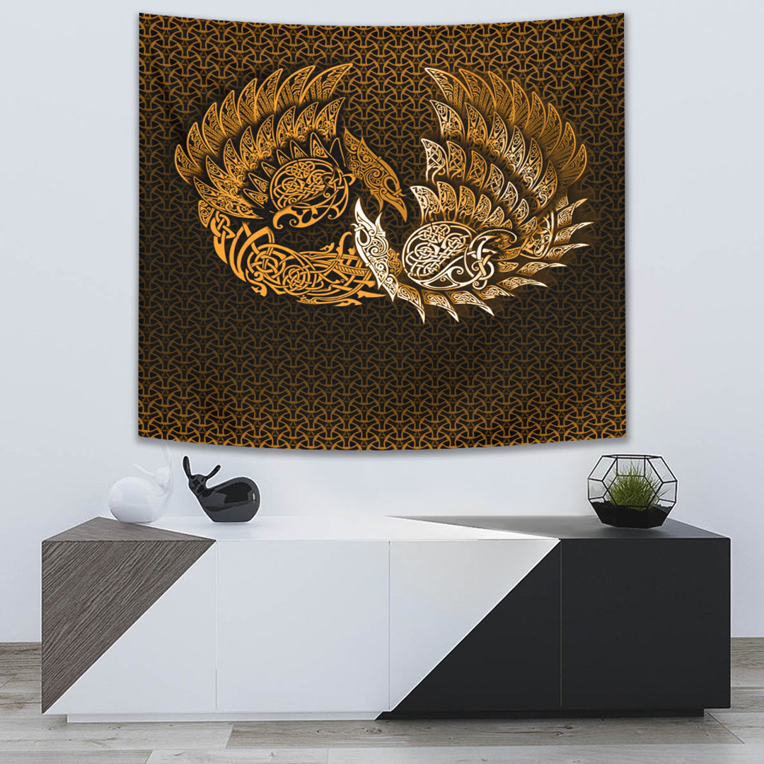 Viking Tapestry - Ragnarok Huginn Muninn - Gold Version Tapestry RLT12 - Wonder Print Shop
