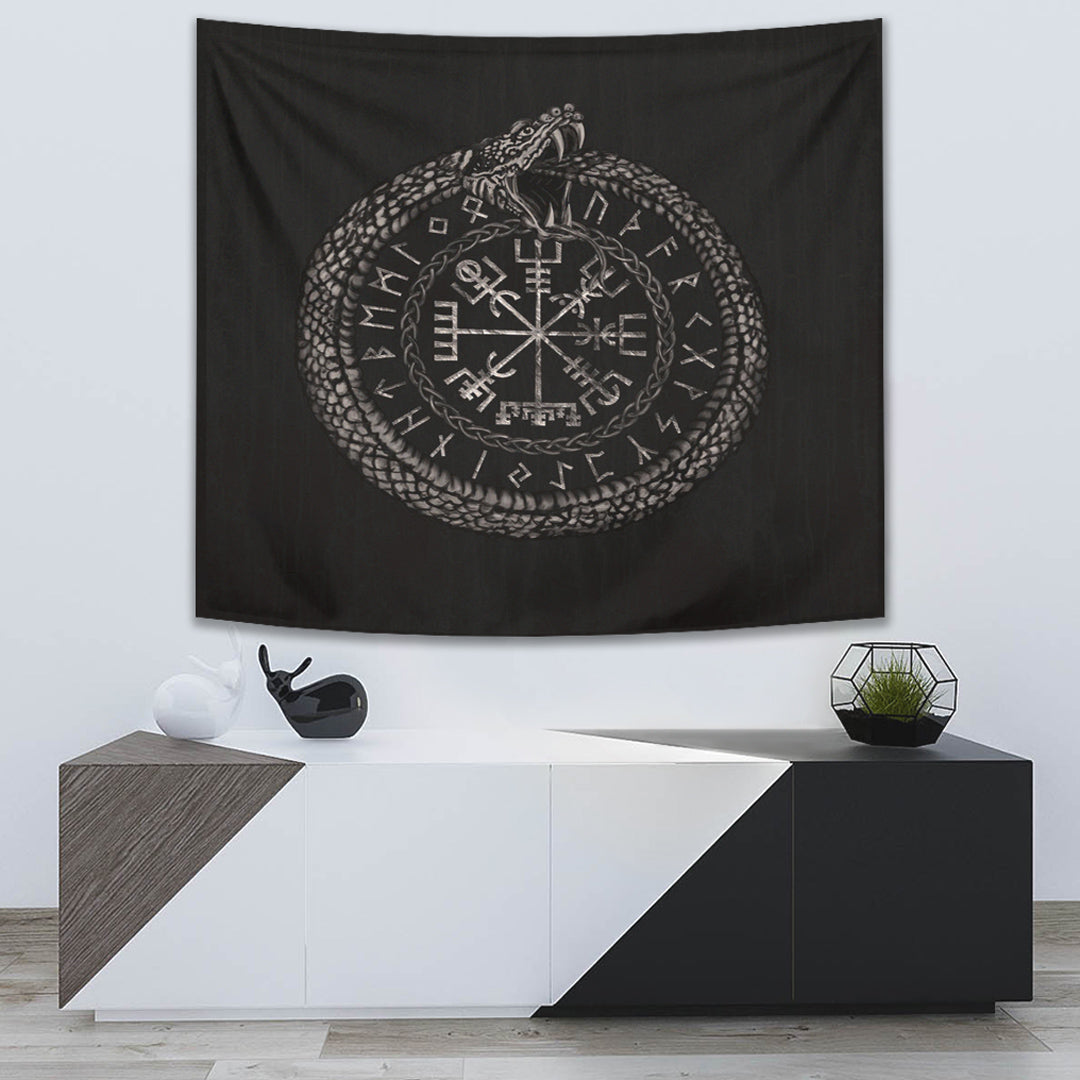 Viking Tapestry - Viking Vegvisir with Ouroboros and Runes Tapestry RLT12 - Wonder Print Shop