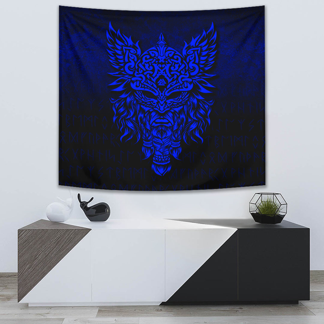 Viking Tapestry - Odin The Allfather Asgard God and Chief Of Aesir - Blue Version Tapestry RLT12 - Wonder Print Shop