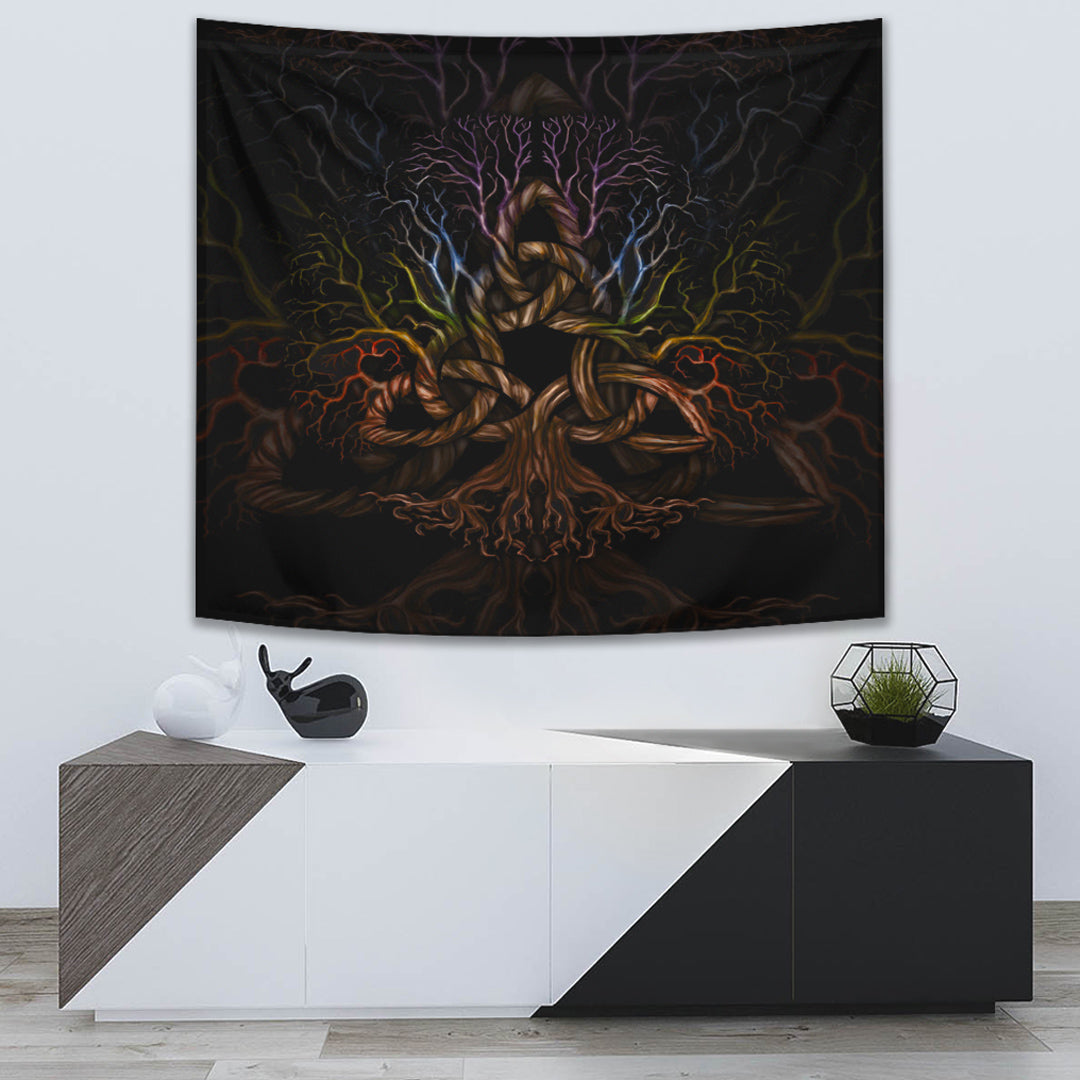 Viking Tapestry - Colorful Tree Of Life With Triquetra Tapestry RLT12 - Wonder Print Shop
