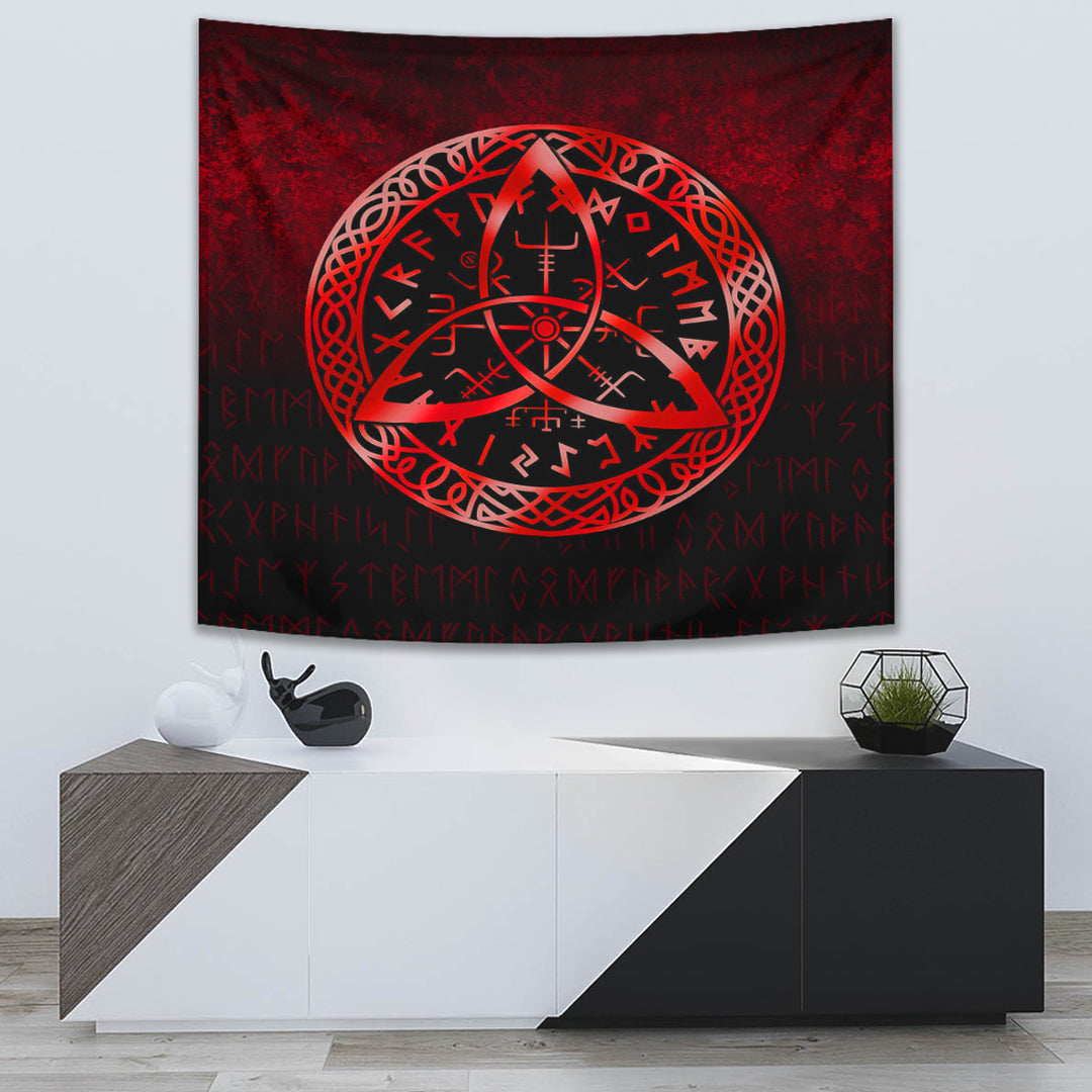 Viking Tapestry - Vegvisir Nordic Viking Rune - Red Version Tapestry RLT12 - Wonder Print Shop