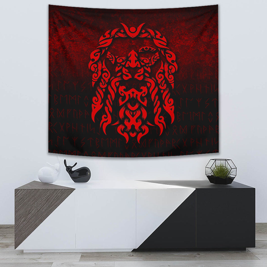 Viking Tapestry - Viking God Odin Allfather In Asgard Raven God - Red Version Tapestry RLT12 - Wonder Print Shop