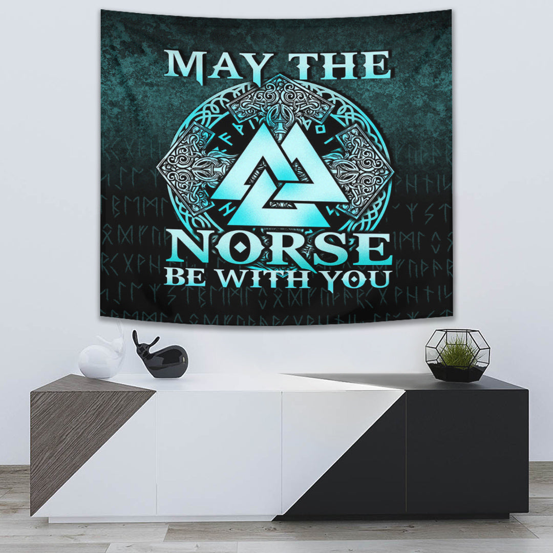 Viking Tapestry - May The Norse Be With You Viking - Cyan Version Tapestry RLT12 - Wonder Print Shop