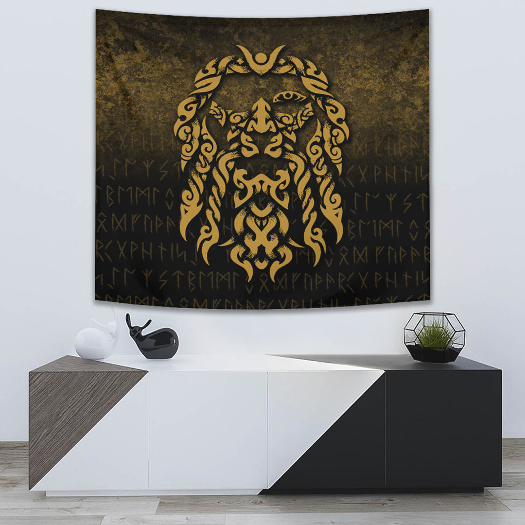 Viking Tapestry - Viking God Odin Allfather In Asgard Raven God - Gold Version Tapestry RLT12 - Wonder Print Shop