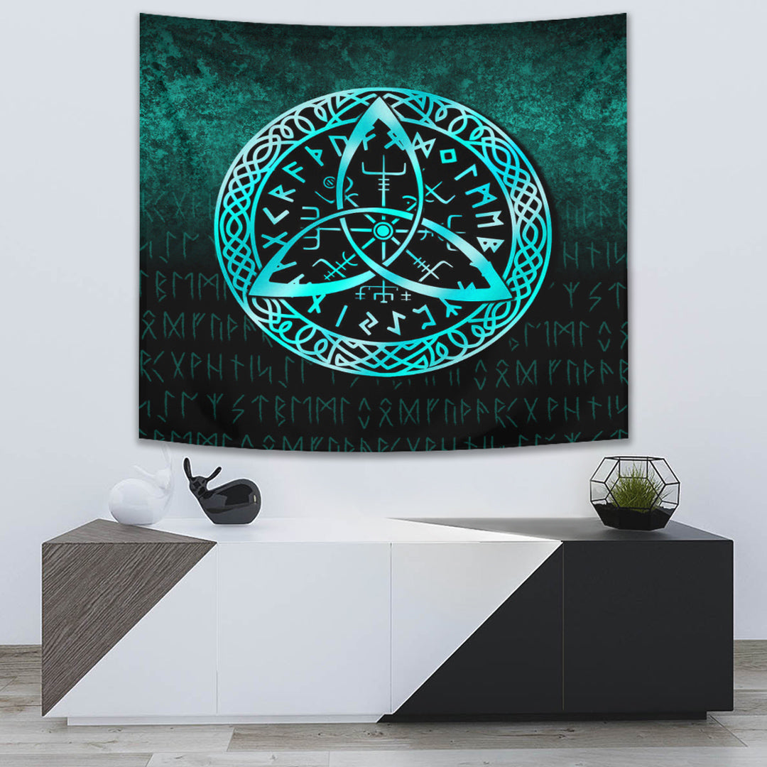 Viking Tapestry - Vegvisir Nordic Viking Rune - Cyan Version Tapestry RLT12 - Wonder Print Shop
