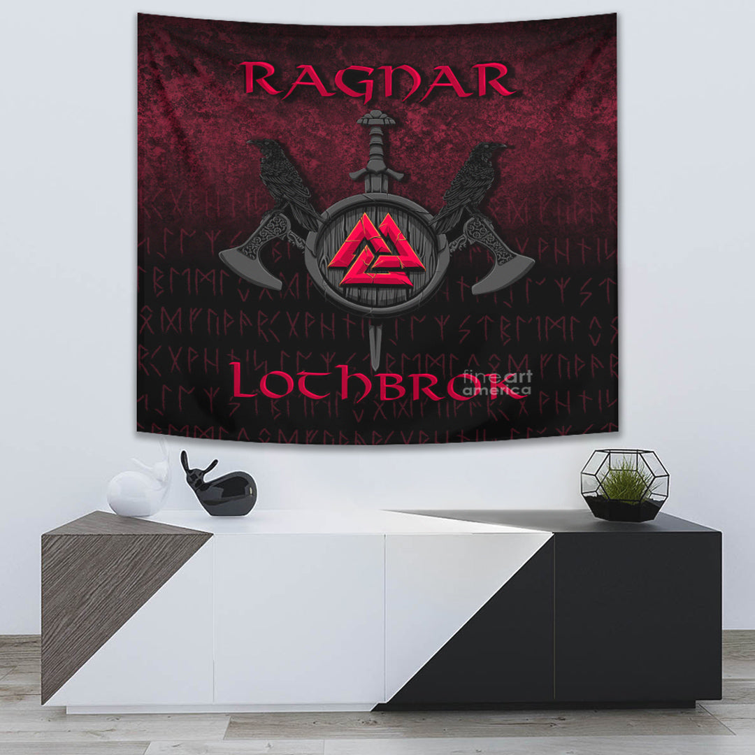 Viking Tapestry - Ragnar Lothbrok - Ragnar Lodbrok - Viking Warrior - Red Version Tapestry RLT12 - Wonder Print Shop