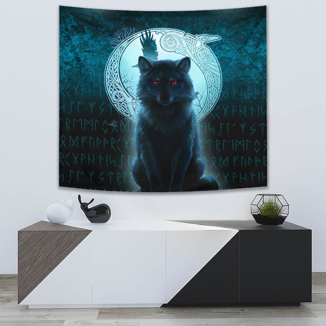 Viking Tapestry - Fenrir Viking Wolf - Cyan Version Tapestry RLT12 - Wonder Print Shop