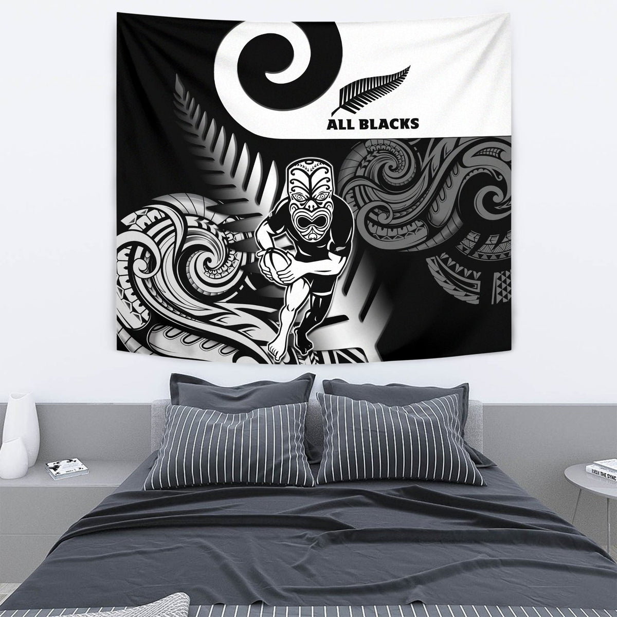 New Zealand Silver Fern Rugby Tapestry All Black Maori Koru - Wonder Print Shop