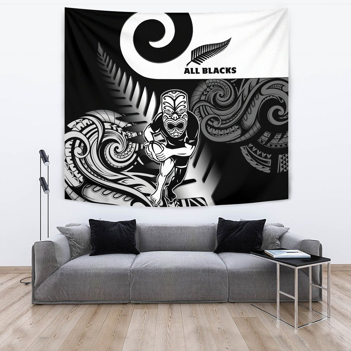 New Zealand Silver Fern Rugby Tapestry All Black Maori Koru - Wonder Print Shop