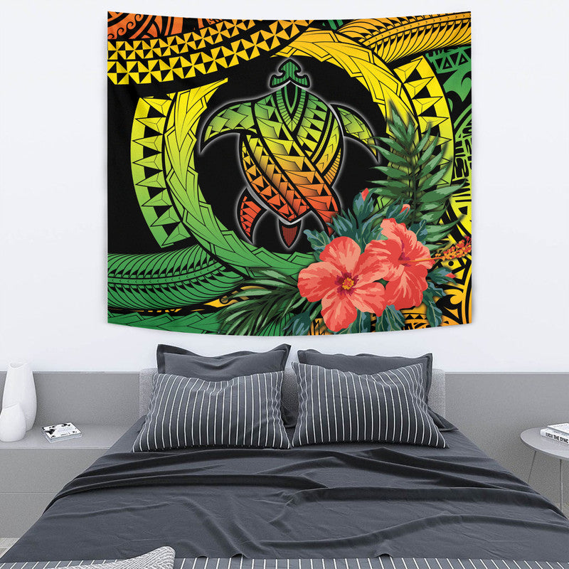 Polynesian Turtle Tapestry Circle Turtle Hibiscus Reggae - Wonder Print Shop
