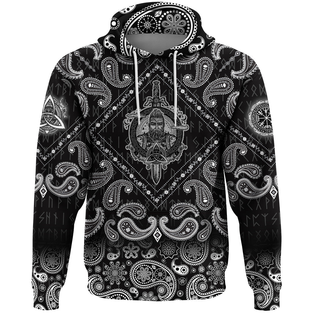 Viking Hoodie Tattoo Bearded Barbarian Of Scandinavia with Bandana Paisley Style RLT12 - Wonder Print Shop