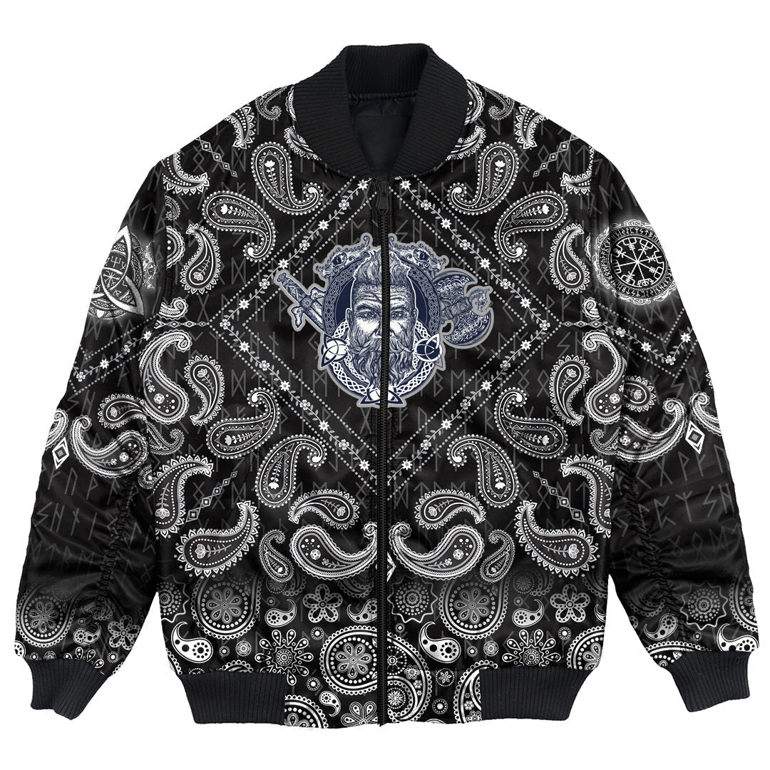 Viking Bomber Jacket Tattoo Courage Scandinavian with Bandana Paisley Style RLT12 - Wonder Print Shop