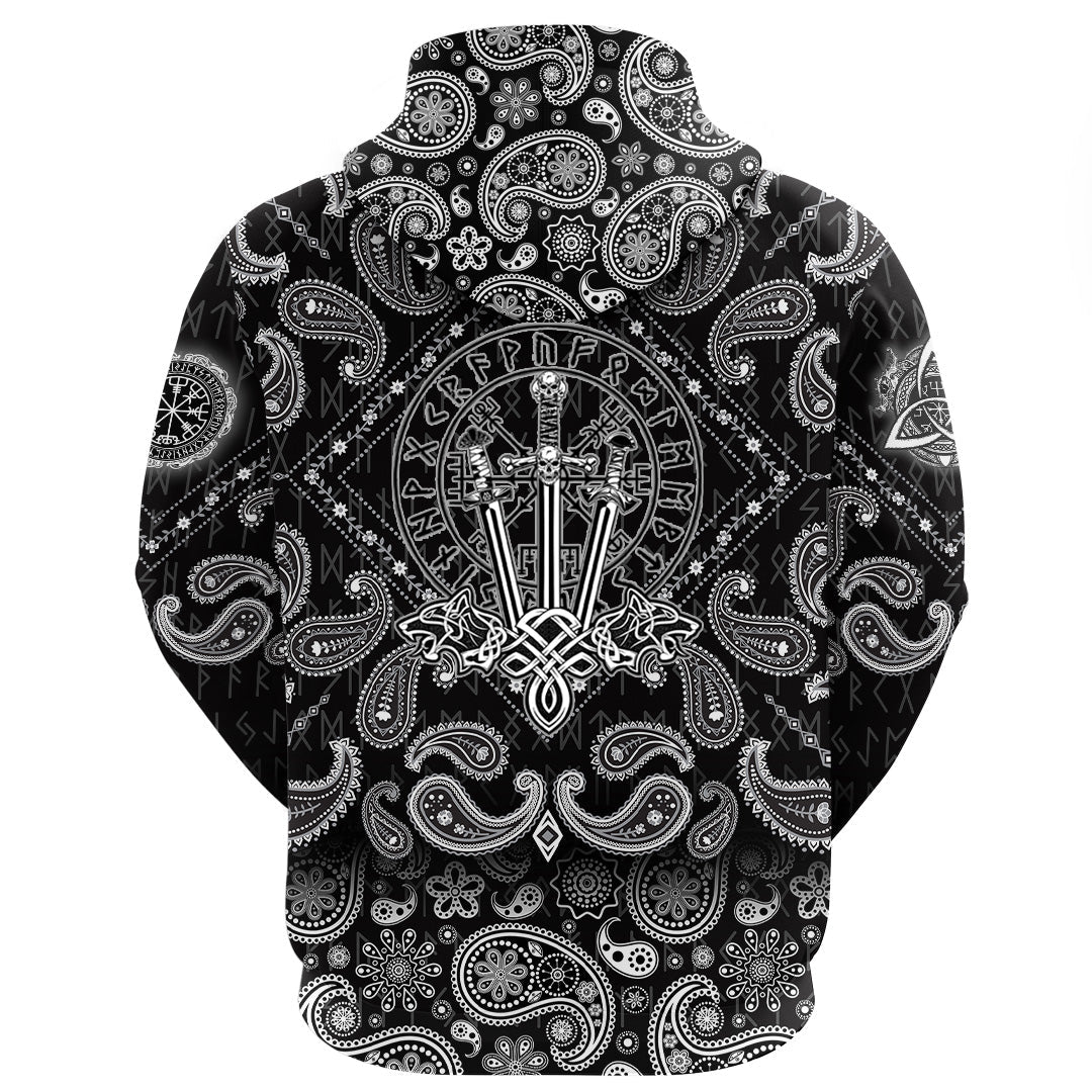 Viking Hoodie Tattoo Wolf Swords with Bandana Paisley Style RLT12 - Wonder Print Shop