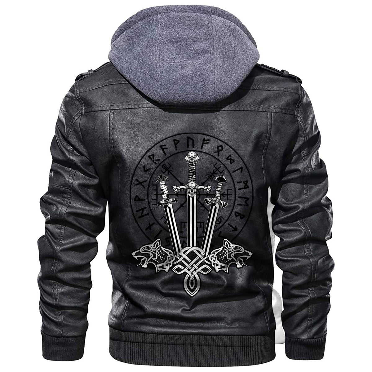 Viking Tattoo Wolf Swords Leather Jacket RLT12 - Wonder Print Shop
