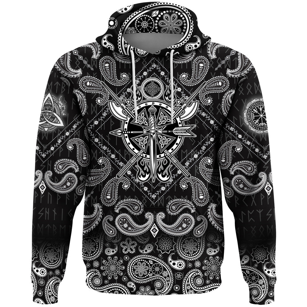 Viking Hoodie Tattoo with Bandana Paisley Style RLT12 - Wonder Print Shop
