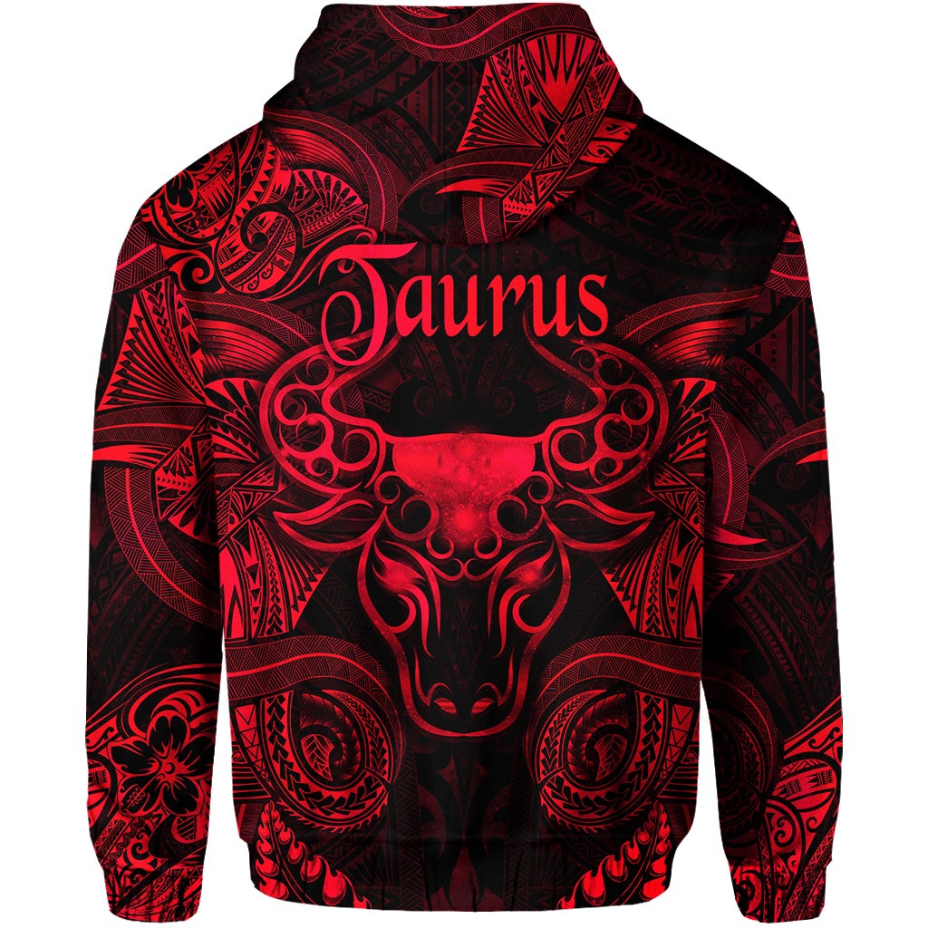 Taurus Zodiac Polynesian Zip Hoodie Unique Style Red LT8 - Wonder Print Shop