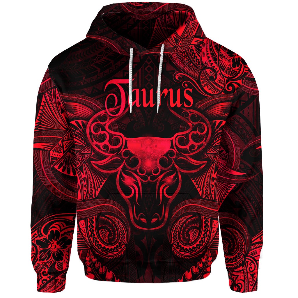 Custom Taurus Zodiac Polynesian Hoodie Unique Style Red LT8 - Wonder Print Shop